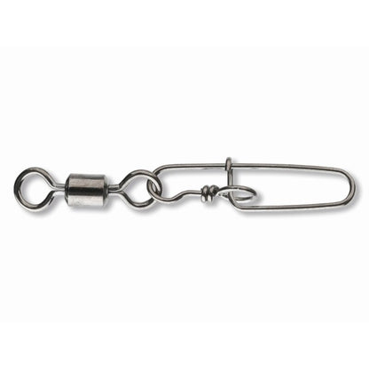 DAIWA Super Safe Lure Swivel Type II Gr.4 10kg 10Stk. featuring a durable metal swivel with secure clip for fishing lures, ideal for terminal tackle setups.